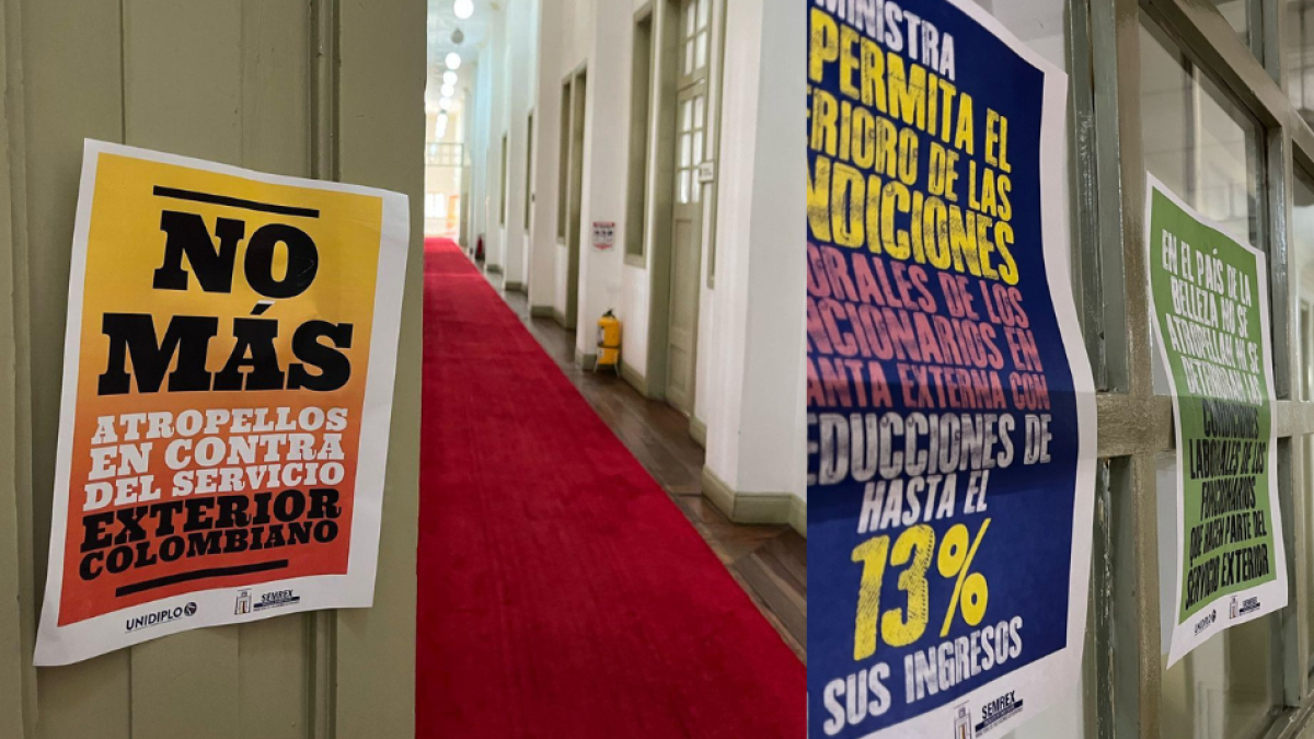 ¿Qué hay detrás de los carteles que aparecieron en el Ministerio de Asuntos Exteriores y algunos consulados colombianos en el extranjero?