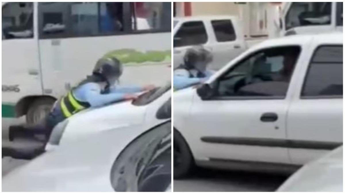 El conductor tomó un agente de tránsito en el capó del automóvil para evitar una multa en Villavicecino