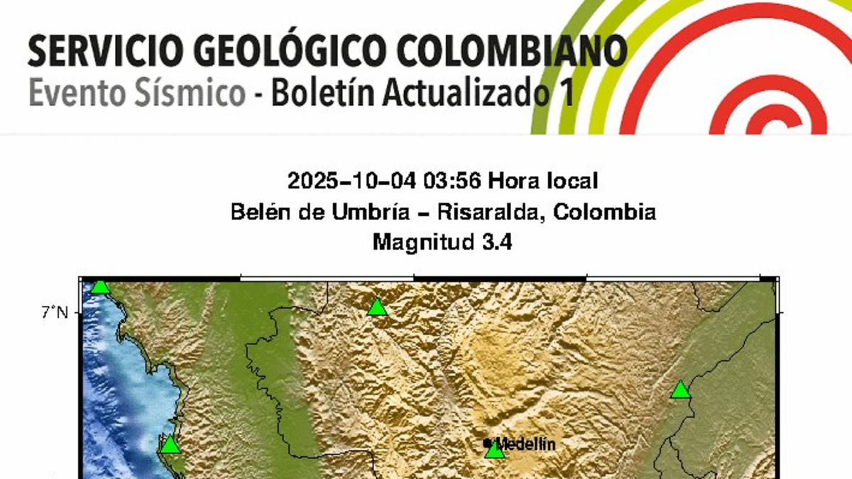 Temblar en Colombia hoy 4 de octubre El Servicio Geológico Colombiano ha informado un terremoto con más de 3 puntos: Epicentro y más detalles

 – En la mira