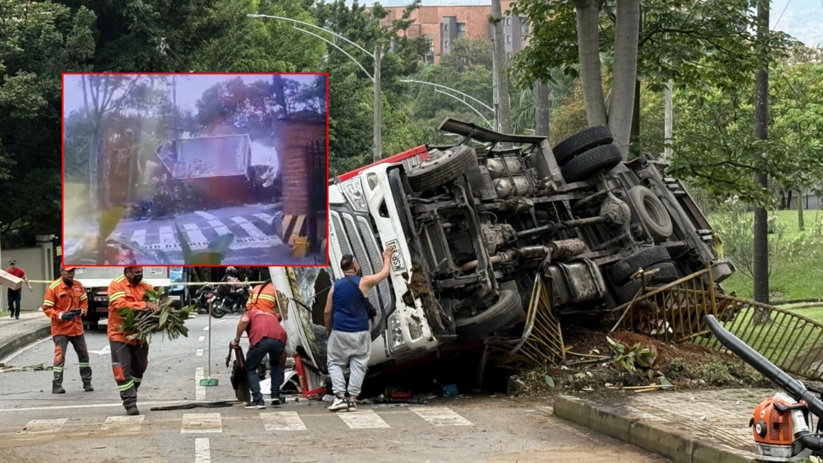 Aparato de carretera en Balsos Loma de los en Medellín: el camión perdió el control y volcó; El motociclista fue salvado de un milagro

 – En la mira