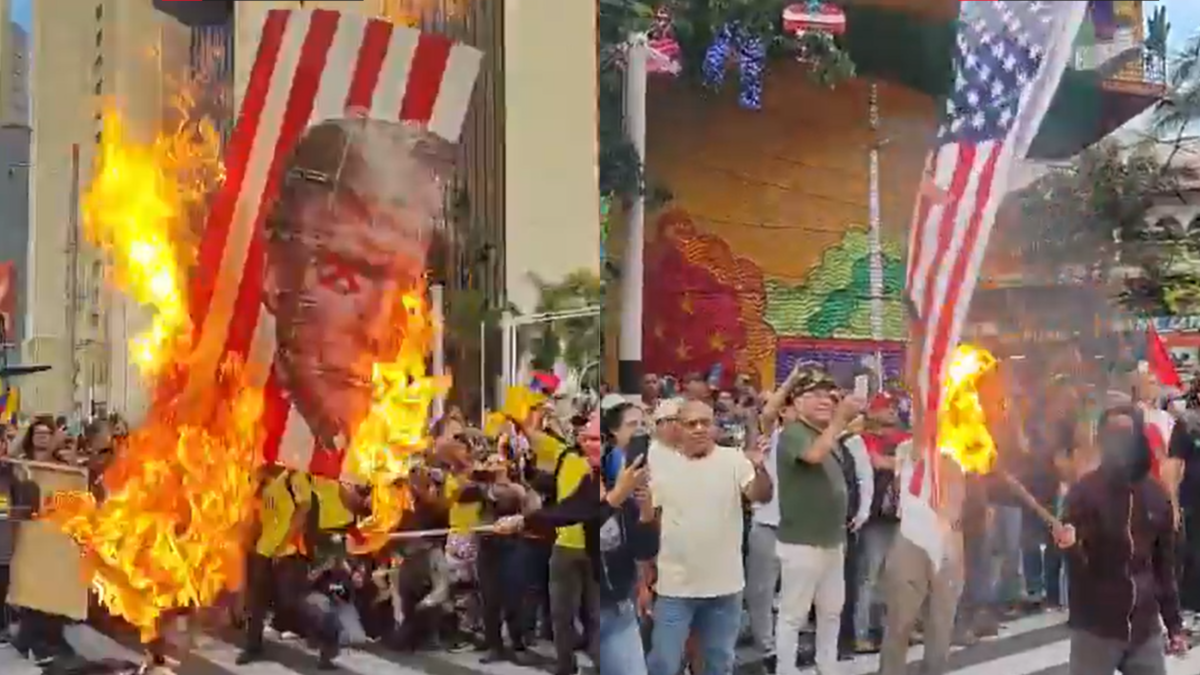 Encapuchados en Medellín prendieron fuego a una efigie de Donald Trump y una bandera estadounidense durante marchas convocadas por el presidente Petro

 – En la mira